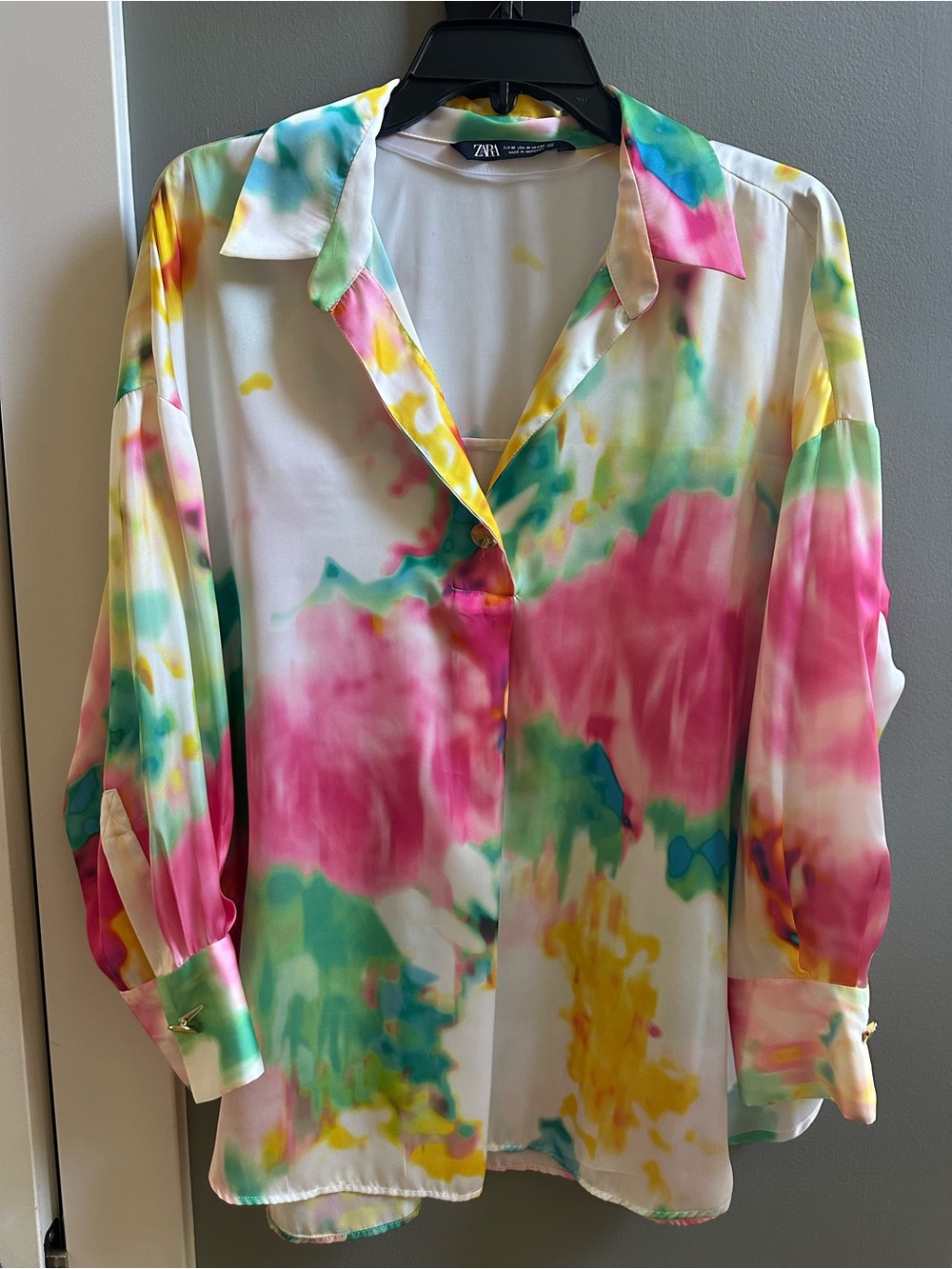 Zara Multicolor Watercolor Collar Button-Up Shirt - Picture 2 of 3